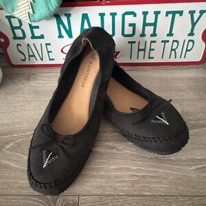 Manitoba Mukluks Butterfly Ballet Flats Beaded Black leather US 11